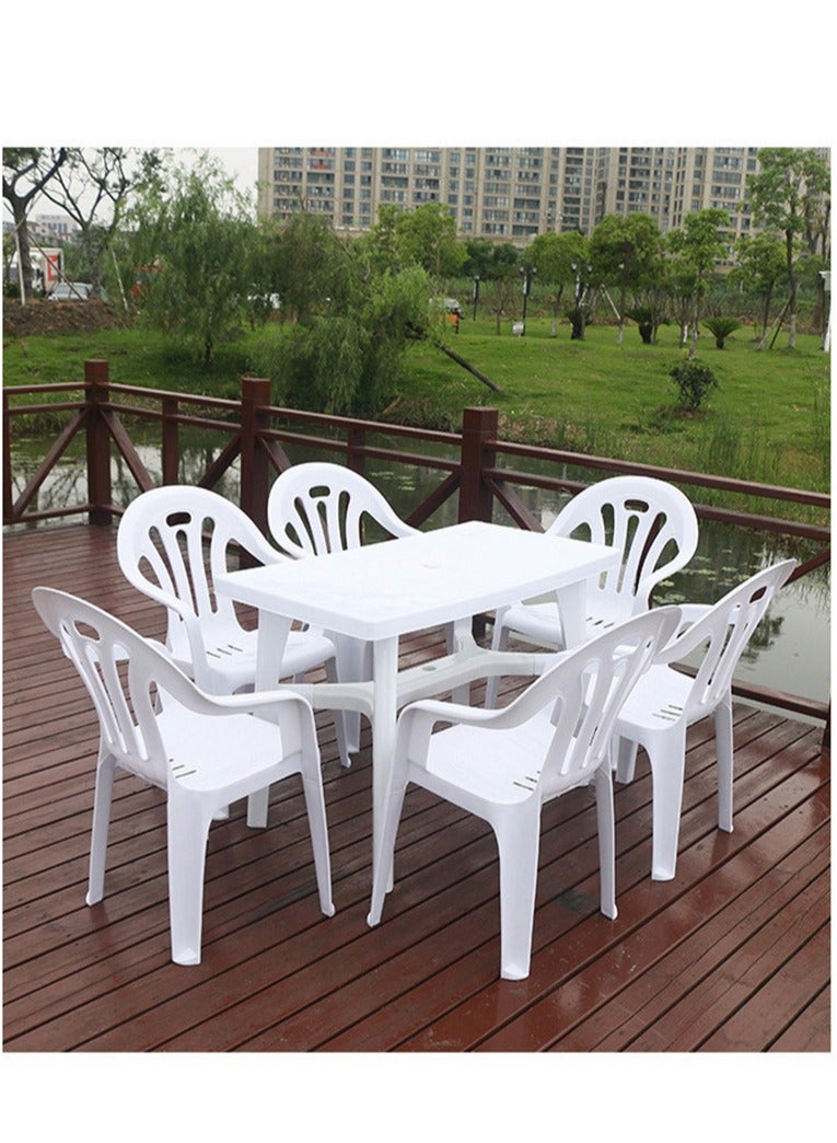 Generic Set of 5 Plastic Table Chairs, 1 Square Table and 4 Chairs, Stackable Modern Princess Armchair, Garden Plastic Table Camping Seat, Dining Furniture Picnic Table Weather Resistant, for Indoors Outdoors Dinner Barbecue Casual and Coffee (1 Square Table + 4 Chairs)  - Image 4