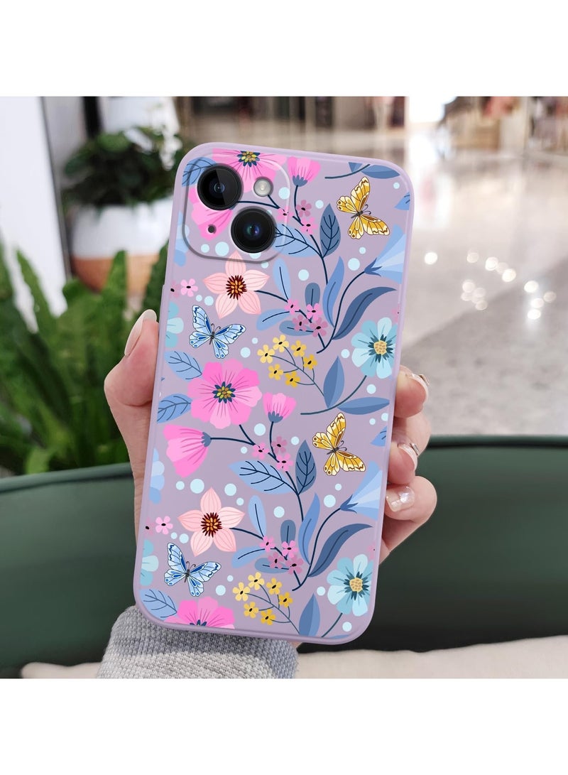 for iPhone 14 Plus Case Flower Creativity Pattern Design Soft Silicone Slim Shockproof Phone Cover for iPhone 14 Plus, 6.7 inch-Flower Purple - Image 4