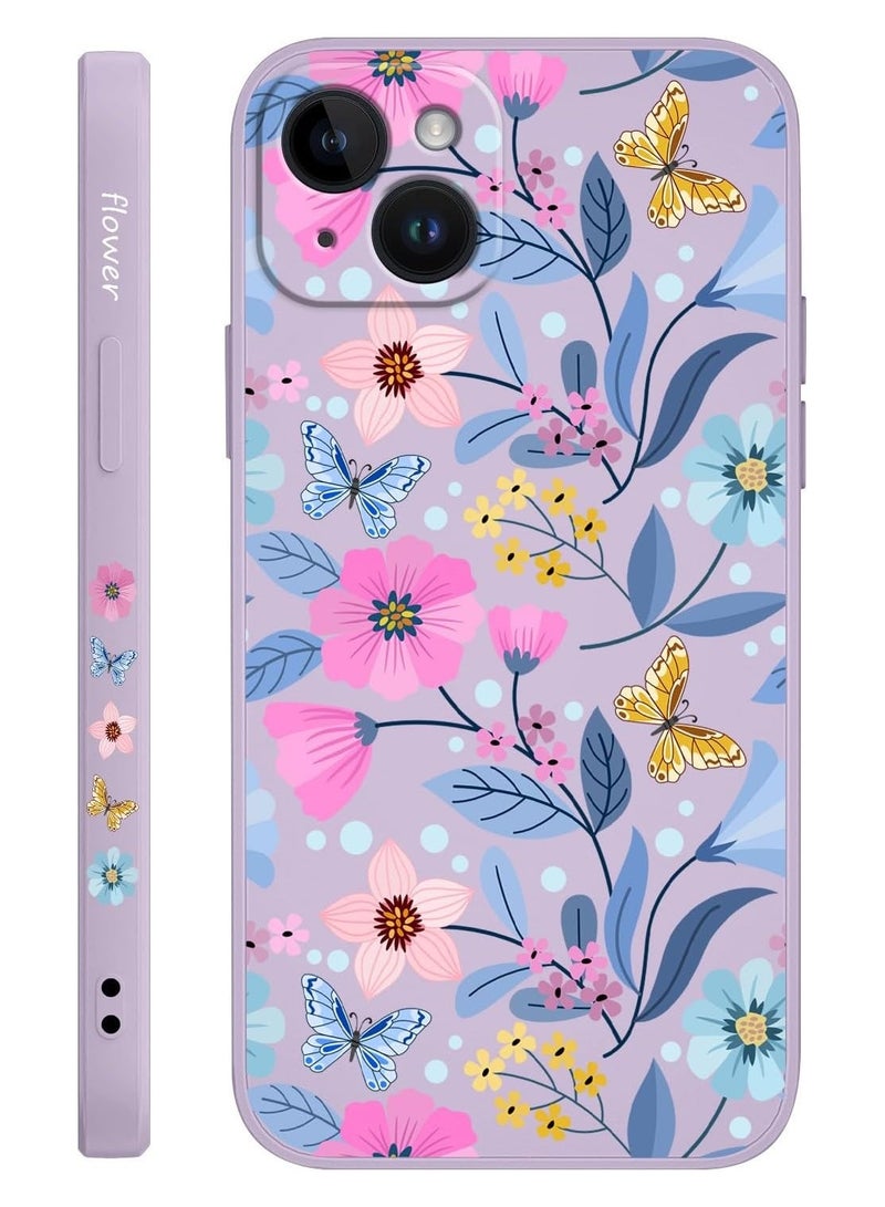for iPhone 14 Plus Case Flower Creativity Pattern Design Soft Silicone Slim Shockproof Phone Cover for iPhone 14 Plus, 6.7 inch-Flower Purple - Image 1