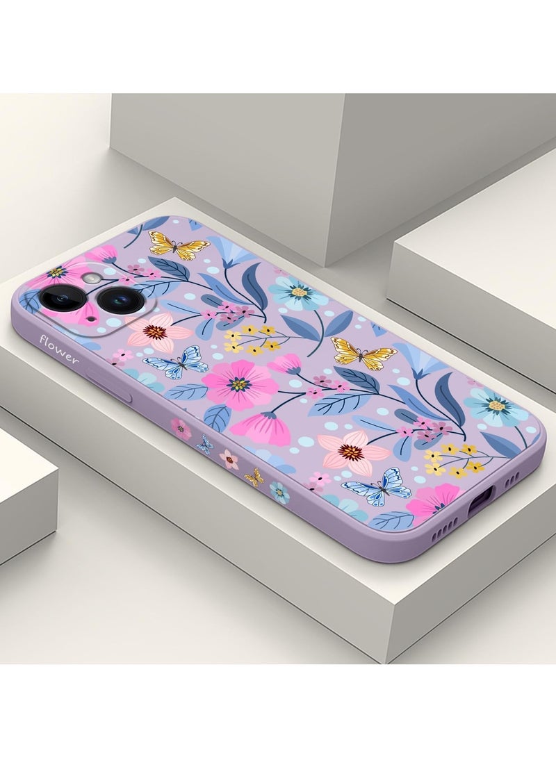 for iPhone 14 Plus Case Flower Creativity Pattern Design Soft Silicone Slim Shockproof Phone Cover for iPhone 14 Plus, 6.7 inch-Flower Purple - Image 2