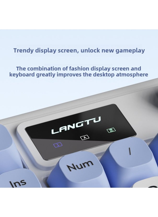 Langtu-L98 Three-model Wireless Bluetooth Mute Keyboard RGB Light Effect Wired Mechanical Feel E-sports Office Keyboard-Color:Snow Green [98 Key Three-mode Connection + Soft Elastic Structure + RGB Light Effect] LOGO Screen