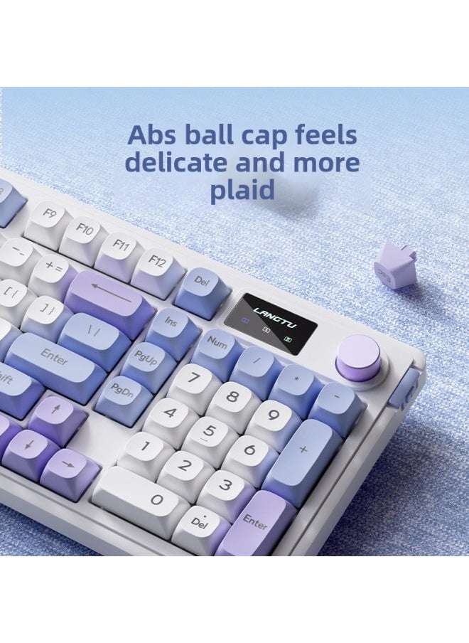 Langtu-L98 Three-model Wireless Bluetooth Mute Keyboard RGB Light Effect Wired Mechanical Feel E-sports Office Keyboard-Color:Snow Green [98 Key Three-mode Connection + Soft Elastic Structure + RGB Light Effect] LOGO Screen