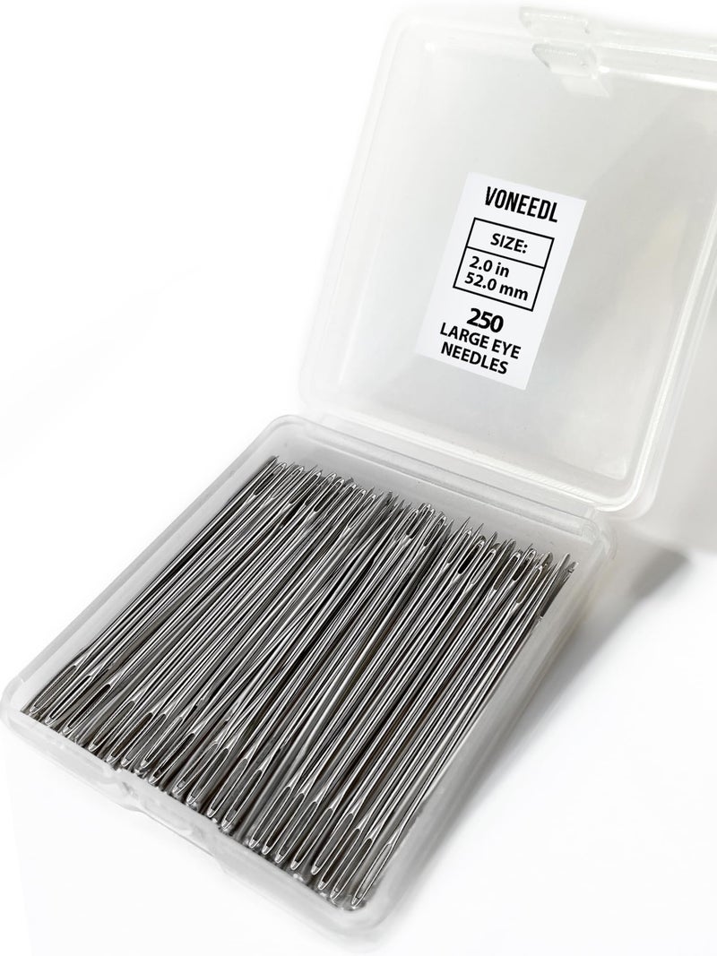 VONEEDL 250 Large Eye Sharp Needles - Easy to Thread Needles in Convenient Storage Box - Bulk Set of 2 inch Big Eye Embroidery Needles, Perfect for Hand Sewing, Crafting, Darning, Quilting - Image 1