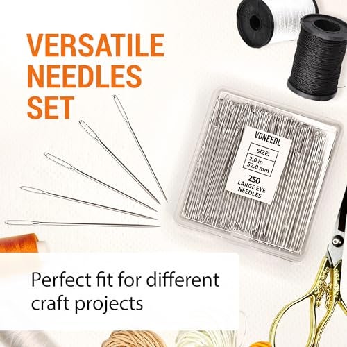 VONEEDL 250 Large Eye Sharp Needles - Easy to Thread Needles in Convenient Storage Box - Bulk Set of 2 inch Big Eye Embroidery Needles, Perfect for Hand Sewing, Crafting, Darning, Quilting - Image 4