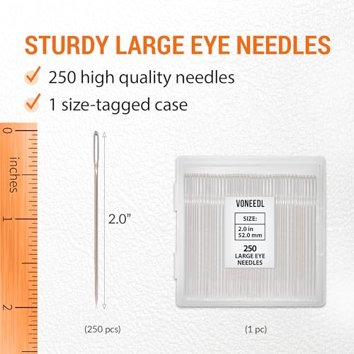 VONEEDL 250 Large Eye Sharp Needles - Easy to Thread Needles in Convenient Storage Box - Bulk Set of 2 inch Big Eye Embroidery Needles, Perfect for Hand Sewing, Crafting, Darning, Quilting - Image 2