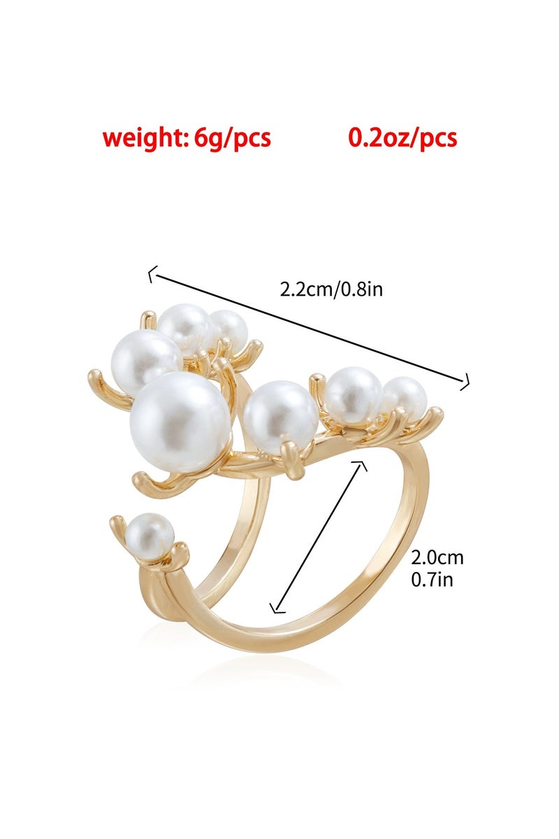 جلوسكي Minimalist Pearl Open Ring for Women – French Korean Style, Adjustable Knuckle Ring, Chic Small-Batch Design - Image 2