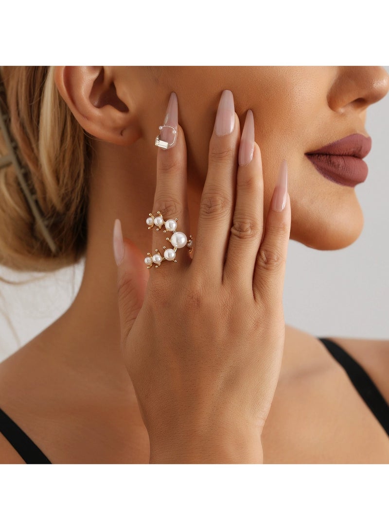 جلوسكي Minimalist Pearl Open Ring for Women – French Korean Style, Adjustable Knuckle Ring, Chic Small-Batch Design - Image 1
