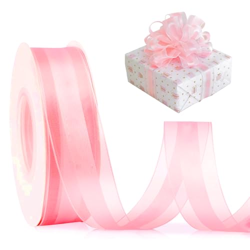 PATPAT® 1 Roll 147ft x 2.5cm Pink Cuttable Ribbon Roll, Multi-Purpose Ribbons for Gift Wrapping, Birthday Cake Decoration DIY Crafting, Ribbon Bows Satin Ribbon Lace Ribbons for Decoration - Image 1