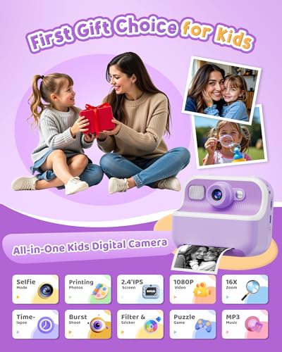 DUDUDRAGON Instant Camera, Front Rear Dual Selfie Kids Camera with 1080P Videos, Holiday Birthday Gifts for Kids Age 3-12, Toddler Portable Travel Print Digital Camera Toy for 4 5 6 7 8 9 Year Boys Girls - Image 2