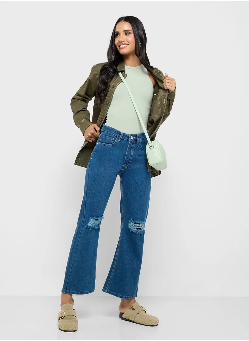 Ginger Distressed High Rise Straight Fit Jeans