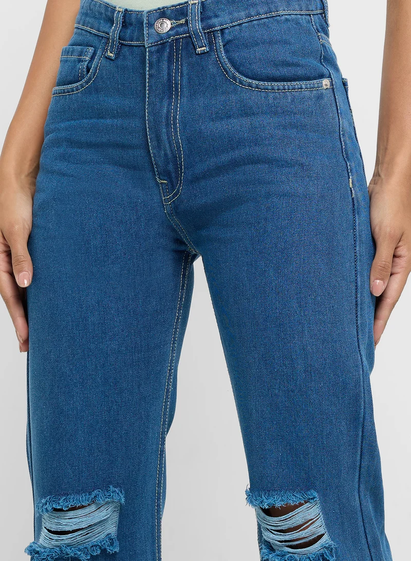 Ginger Distressed High Rise Straight Fit Jeans