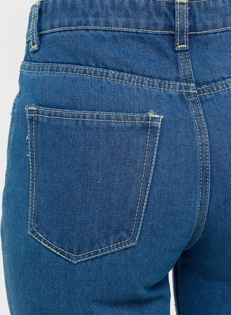 Ginger Distressed High Rise Straight Fit Jeans