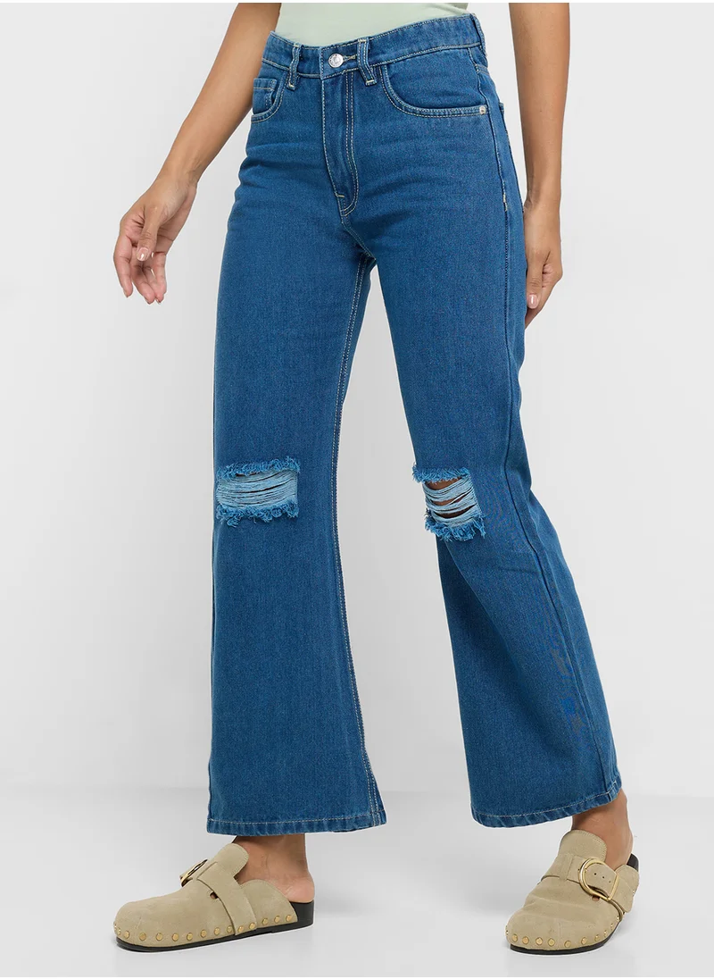 Ginger Distressed High Rise Straight Fit Jeans
