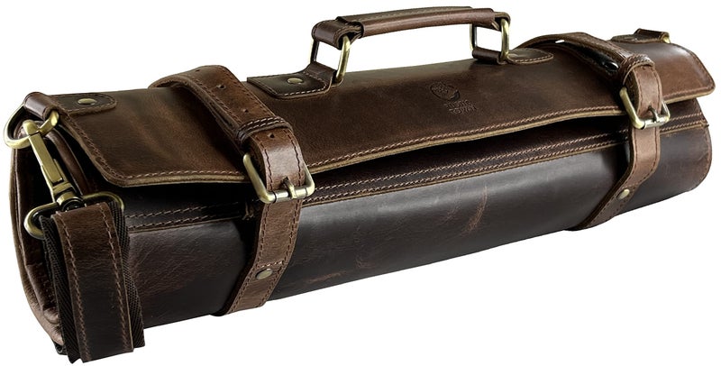 RUSTIC TOWN Full Grain Leather Chef Knife Roll All Purpose Chef Roll (Walnut Brown, Modern) - Image 1