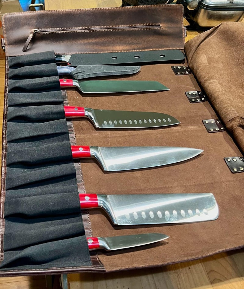 RUSTIC TOWN Full Grain Leather Chef Knife Roll All Purpose Chef Roll (Walnut Brown, Modern) - Image 4