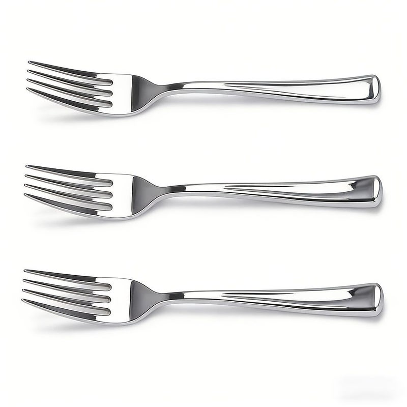 75 Pcs Silvery Plastic Dessert Forks 7.4 Inch Thick Cutlery For Parties Weddings - Image 2