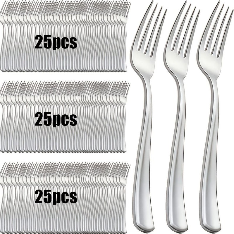 75 Pcs Silvery Plastic Dessert Forks 7.4 Inch Thick Cutlery For Parties Weddings - Image 1