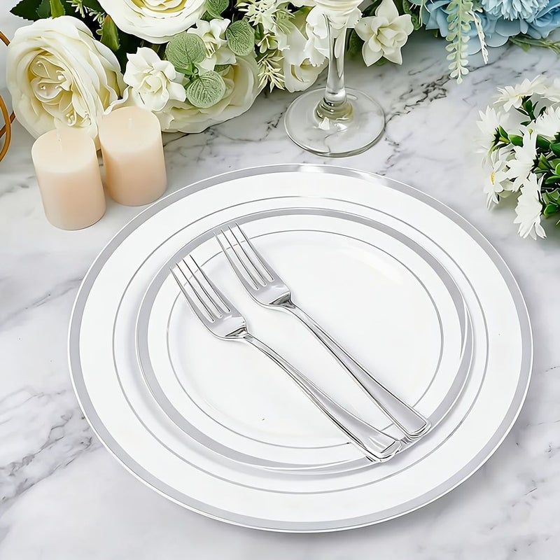 75 Pcs Silvery Plastic Dessert Forks 7.4 Inch Thick Cutlery For Parties Weddings - Image 5