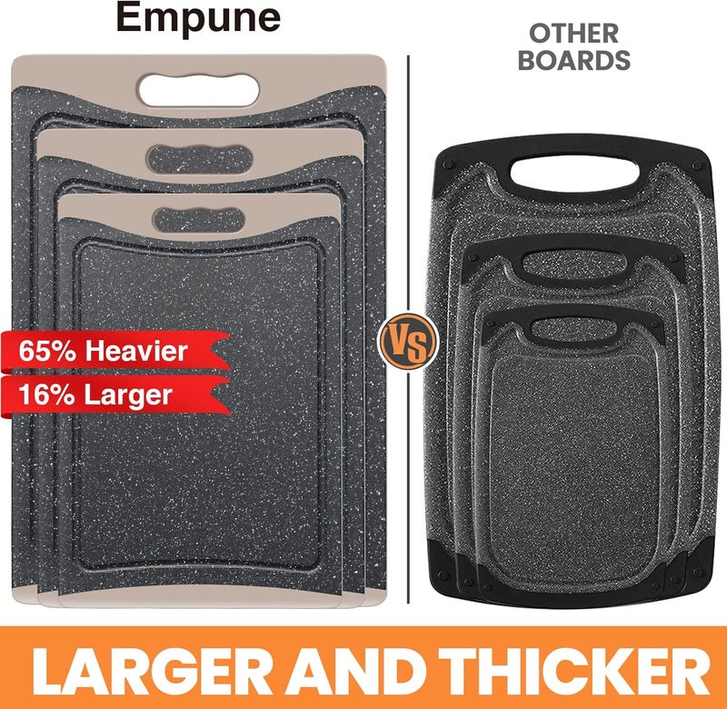 Empune Extra Large Cutting Boards, Plastic Cutting Boards for Kitchen (Set of 3) Cutting Board Set Dishwasher Chopping Board with Juice Grooves Easy-Grip Handles, Almond Gray, - Image 2