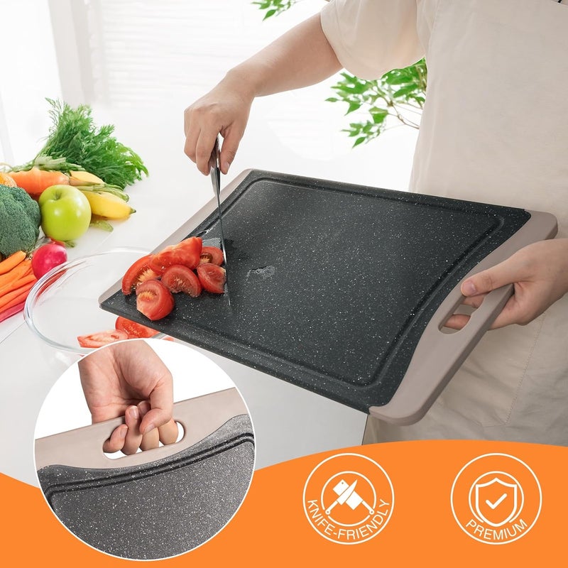 Empune Extra Large Cutting Boards, Plastic Cutting Boards for Kitchen (Set of 3) Cutting Board Set Dishwasher Chopping Board with Juice Grooves Easy-Grip Handles, Almond Gray, - Image 3