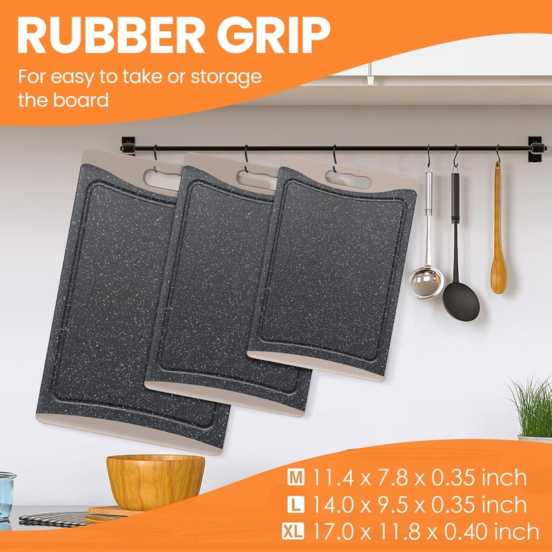 Empune Extra Large Cutting Boards, Plastic Cutting Boards for Kitchen (Set of 3) Cutting Board Set Dishwasher Chopping Board with Juice Grooves Easy-Grip Handles, Almond Gray, - Image 4
