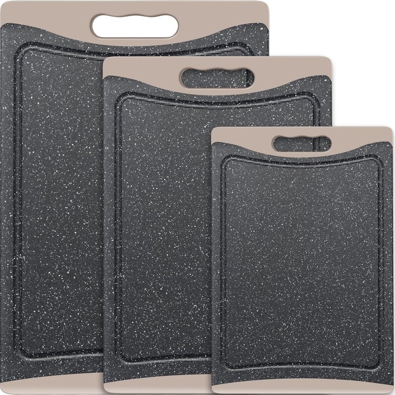 Empune Extra Large Cutting Boards, Plastic Cutting Boards for Kitchen (Set of 3) Cutting Board Set Dishwasher Chopping Board with Juice Grooves Easy-Grip Handles, Almond Gray, - Image 1