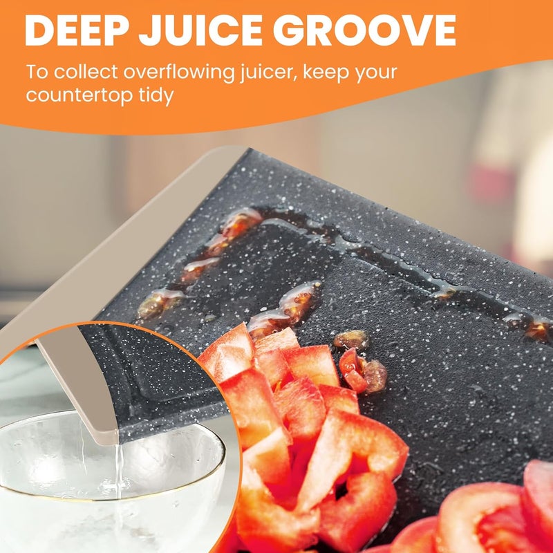 Empune Extra Large Cutting Boards, Plastic Cutting Boards for Kitchen (Set of 3) Cutting Board Set Dishwasher Chopping Board with Juice Grooves Easy-Grip Handles, Almond Gray, - Image 5