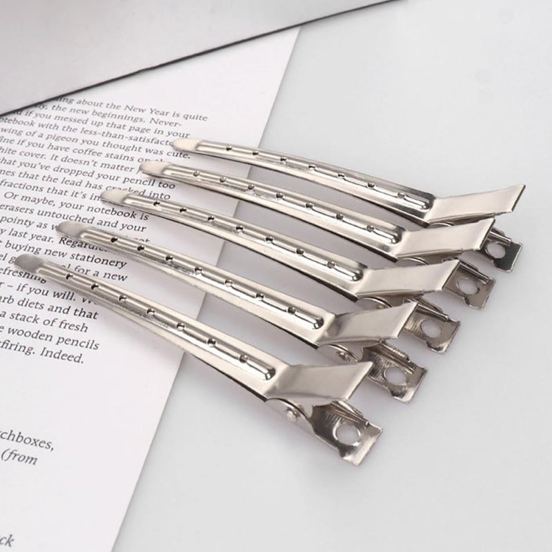 GALPADA 12pcs Silver Hair Stylist Clips with 7-hole Long Nose Design, round Head Duckbill Sectioning Hair Clips for Salon and Barber Use - Image 4