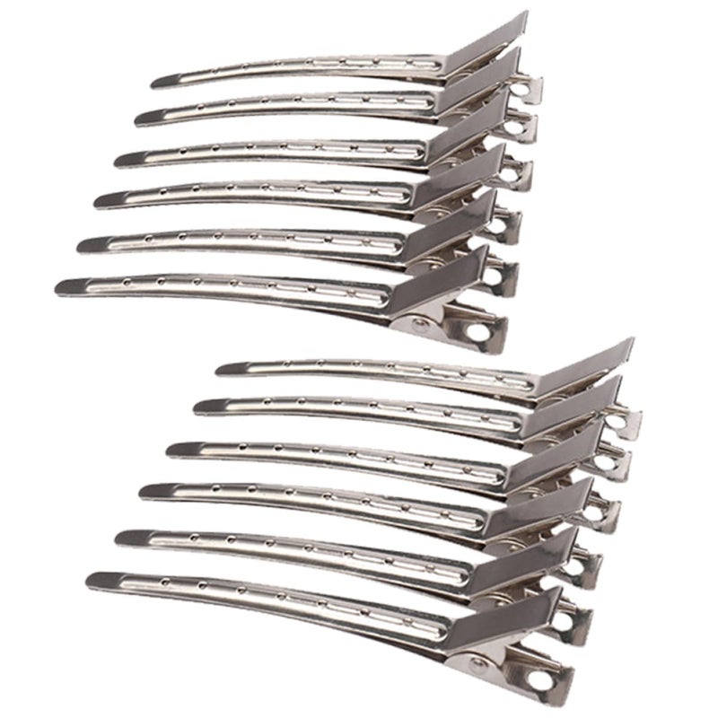 GALPADA 12pcs Silver Hair Stylist Clips with 7-hole Long Nose Design, round Head Duckbill Sectioning Hair Clips for Salon and Barber Use - Image 1
