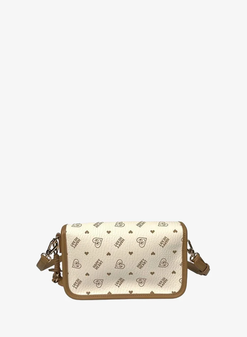 Take Two Printed Shoulder Bag With Heart Chamr