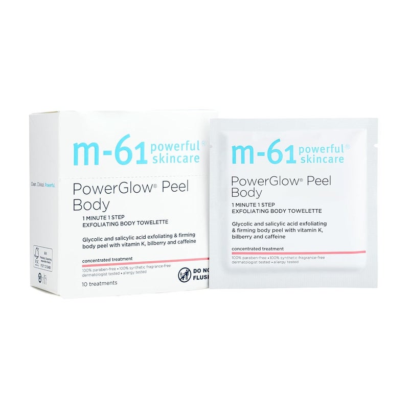 M61 PowerGlow Peel Body  Glycolic and salicylic acid exfoliating and firming body peel with vitamin K bilberry and caffeine