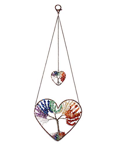 VadiForest VadiForest 7 Chakra Crystals Stones Love Heart Hanging Ornament Reiki Tumbled Gemstones Life Tree Decor Window Wall Home Decoration for Yoga Meditation Good Luck 