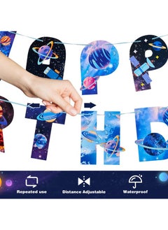 Easy Joy Space Planet Banner Outer Space Birthday Banner Astronaut Space Theme Party Decorations Happy Birthday Galaxy Party Supplies Solar System Hanging Decorations Set For Kids  - Image 4