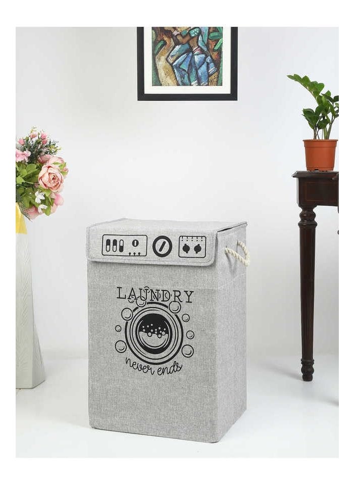 Cosy CORNER Cosy CORNER TRENDING FLODING STYLISH JUTE LAUNDRY BAG FOR CLOTHES WITH LID HAND FOR HOME AND TRAVEL USES GREY SMALL  - Image 1