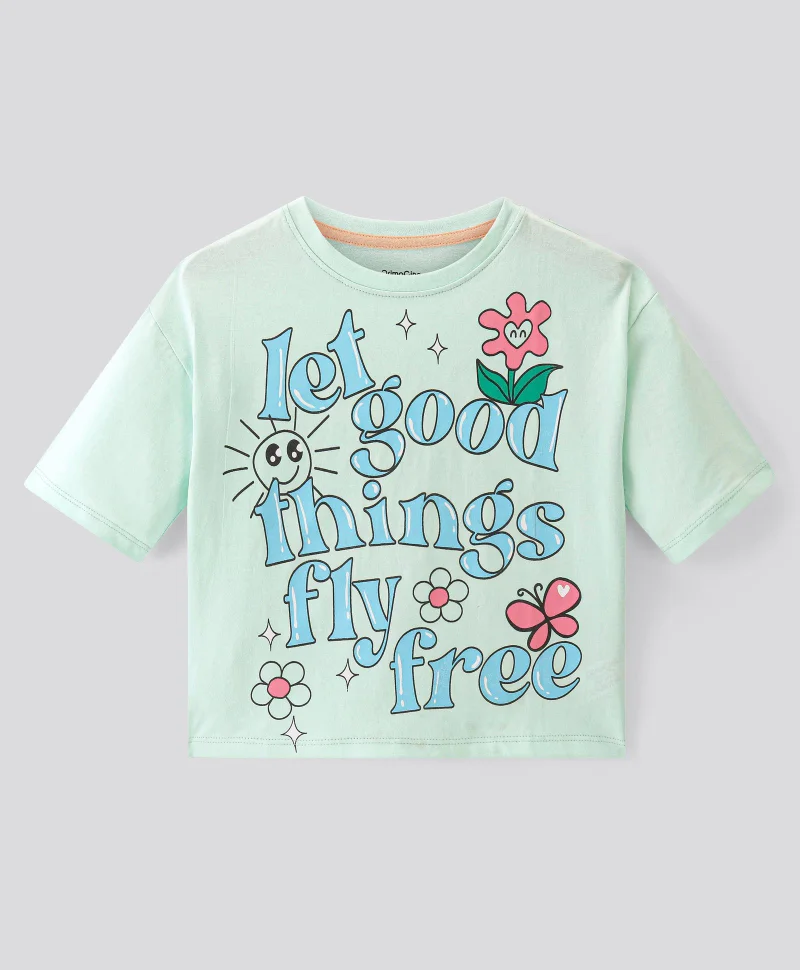 Primo Gino Primo Gino 100% Cotton Half Sleeves Text Print T-Shirt & Shorts Set - Mint & Coral