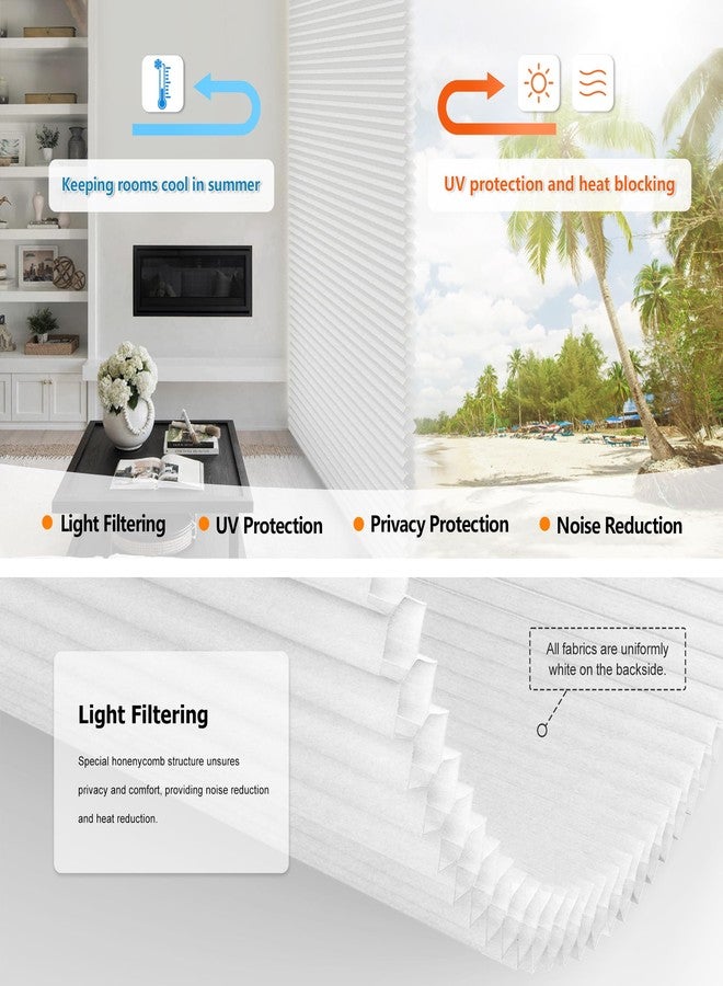 LazBlinds No Tools No Drill Cordless Cellular Shades, Top Down Bottom Up (TDBU) Cellular Pleated Window Shades, Light Filtering Honeycomb Shades for Window Size 20" W x 48" H, White - Image 5