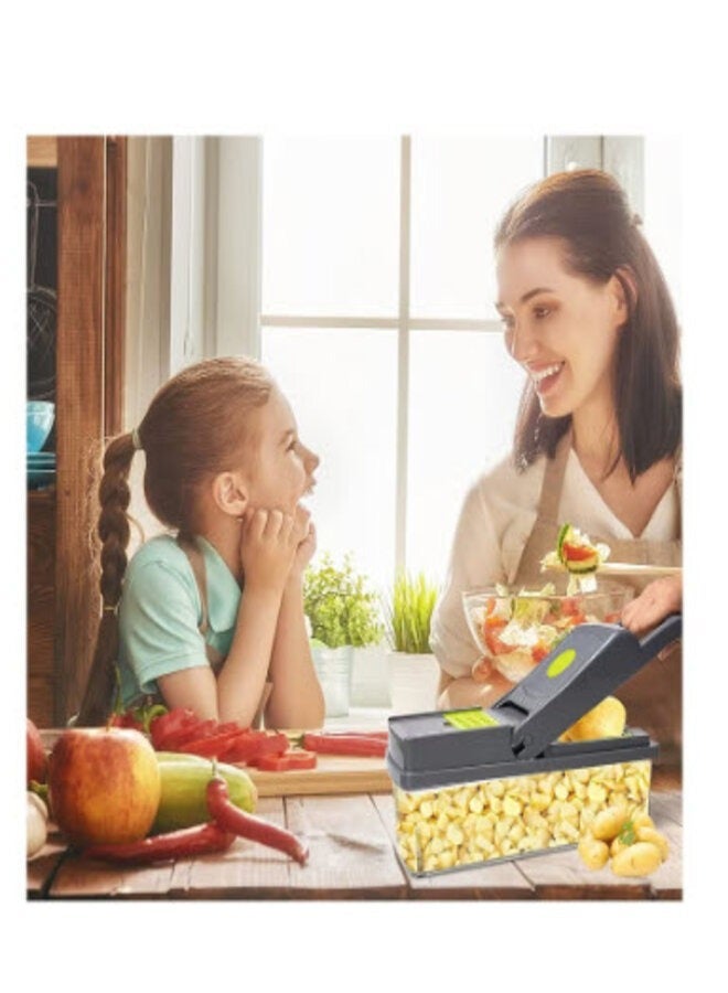 دينكس مفرمة خضراوات 15 في 1، مفرمة ومبشرة، متعددة الوظائف، مفرمة طعام يدوية قابلة للتعديل، مفرمة خضراوات - رمادي غامق - Image 1