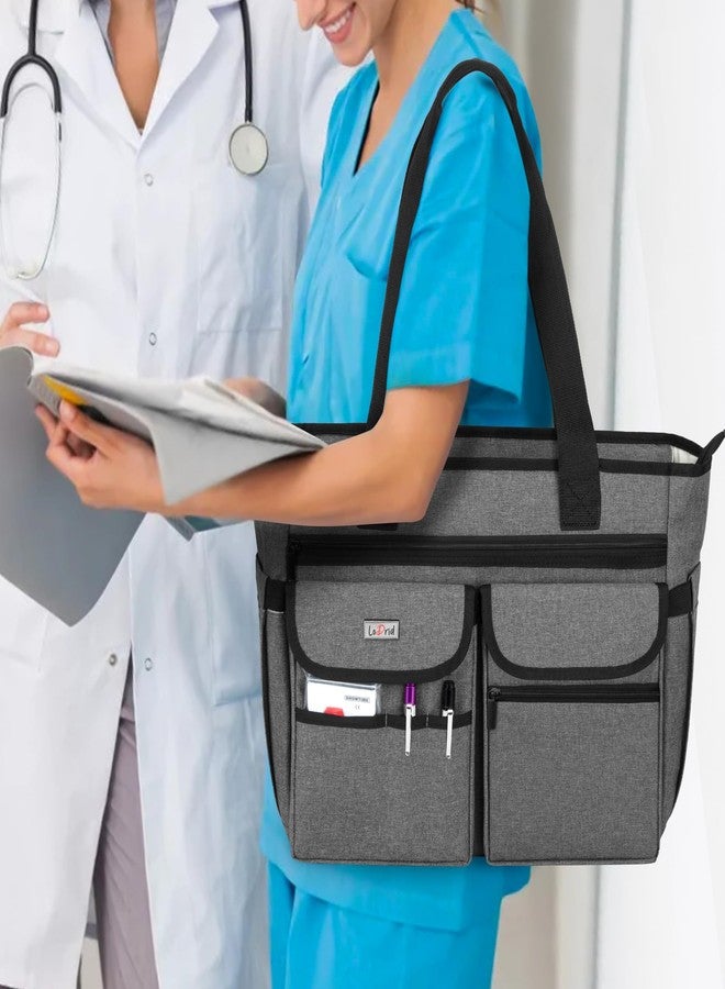 LoDrid Nurse Tote with Padded Bottom, Separated Storage for Laptops up to 15.6 Inch, Large Compartment, Gray - Image 2