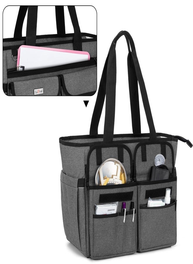 LoDrid Nurse Tote with Padded Bottom, Separated Storage for Laptops up to 15.6 Inch, Large Compartment, Gray - Image 4