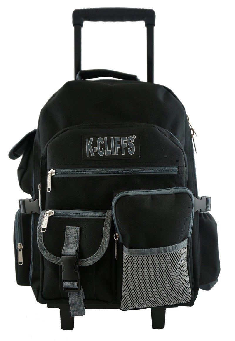 K-Cliffs KCliffs Heavy Duty Rolling Backpack School Bookbag with Wheels Deluxe Wheeled Daypack
