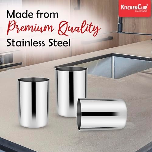 KITCHEN CLUE مجموعة أكواب مصممة من الفولاذ المقاوم للصدأ بوزن ثقيل مع تصميم شجرة مطبوعة - 6 قطع - كأس ماء وعصير للمطبخ المنزلي | تشطيب لامع | حجم مدمج | قابلة للتكديس | سهلة التخزين - Image 5