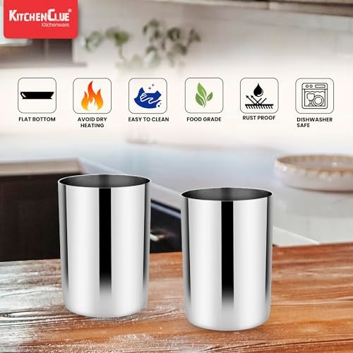KITCHEN CLUE مجموعة أكواب مصممة من الفولاذ المقاوم للصدأ بوزن ثقيل مع تصميم شجرة مطبوعة - 6 قطع - كأس ماء وعصير للمطبخ المنزلي | تشطيب لامع | حجم مدمج | قابلة للتكديس | سهلة التخزين - Image 4