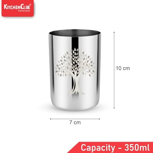 KITCHEN CLUE مجموعة أكواب مصممة من الفولاذ المقاوم للصدأ بوزن ثقيل مع تصميم شجرة مطبوعة - 6 قطع - كأس ماء وعصير للمطبخ المنزلي | تشطيب لامع | حجم مدمج | قابلة للتكديس | سهلة التخزين - Image 3