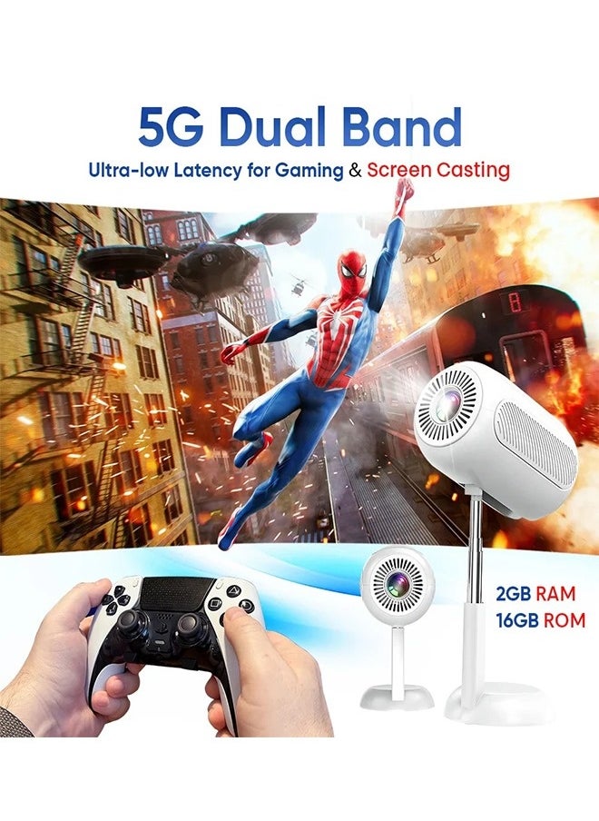 PixelCast Smart Projector – 4K Support, Bluetooth & Wi-Fi, Android 13, 6500 Lumens Brightness, 50,000-Hour Lamp Life, 1-Year Warranty