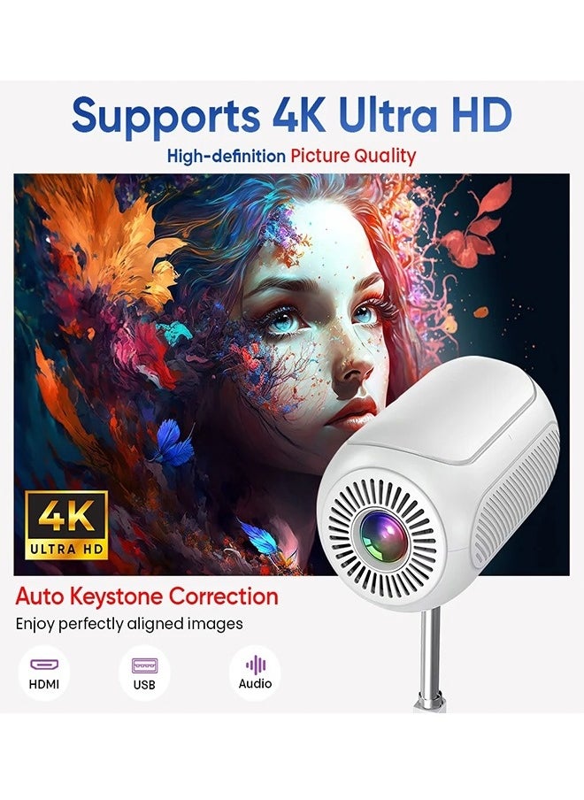 PixelCast Smart Projector – 4K Support, Bluetooth & Wi-Fi, Android 13, 6500 Lumens Brightness, 50,000-Hour Lamp Life, 1-Year Warranty