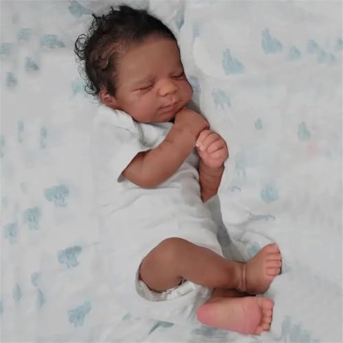 Zero Pam 18 Inch 45 CM Reborn Baby Dolls Realistic Black Boy with Rooted Hair Lifelike Soft Vinyl Full Body Silicone African American Newborn Sleeping Toddler Boys with Biracial Skin - Image 5