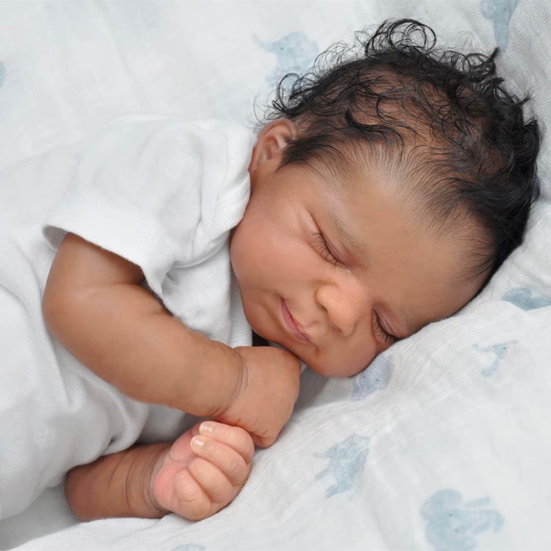 Zero Pam 18 Inch 45 CM Reborn Baby Dolls Realistic Black Boy with Rooted Hair Lifelike Soft Vinyl Full Body Silicone African American Newborn Sleeping Toddler Boys with Biracial Skin - Image 3