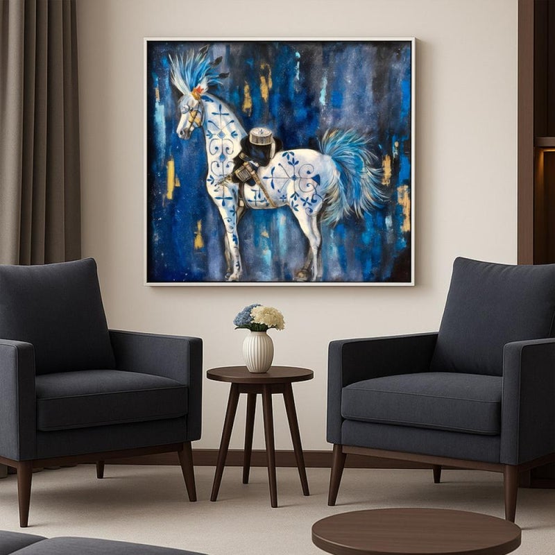 ماركتنا لوحة قماشية مربعة بتصميم خيول مع برواز مجوف بمقاس 50×50 سم - Image 3