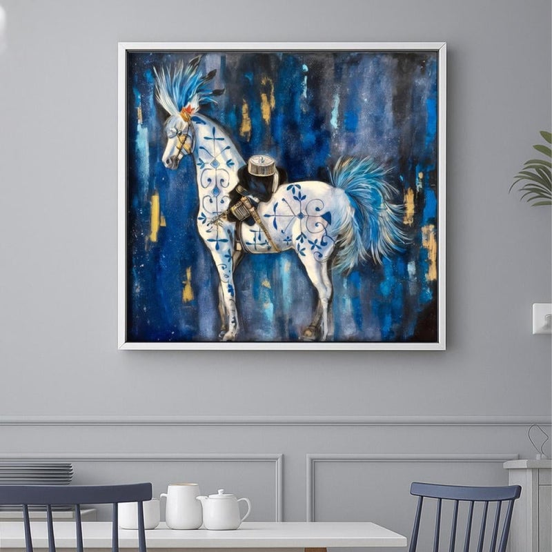 ماركتنا لوحة قماشية مربعة بتصميم خيول مع برواز مجوف بمقاس 50×50 سم - Image 1