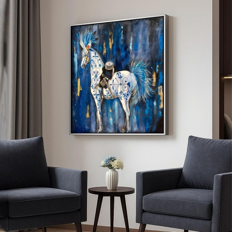 ماركتنا لوحة قماشية مربعة بتصميم خيول مع برواز مجوف بمقاس 50×50 سم - Image 2